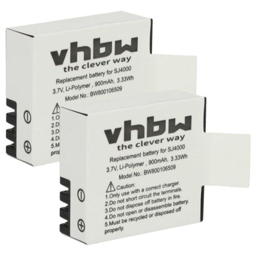 vhbw 2x Batterie compatible avec Forever SC-420, SC-410, SC-400+, SC-210+ camra vido camscope (900mAh, 3,7V, Li-polymre) avec puce d'information - Remplacement pour SJ4000B