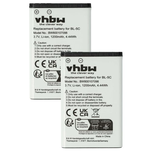Vhbw 2x Batterie Compatible Avec Jacob Jensen T10 Dect, T80 Dect Tlphone Portable (1200mah, 3,7v, Li-Ion)
