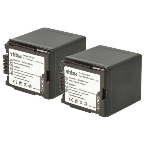vhbw 2x Batterie compatible avec Panasonic HDC-TM700, NV-GS320, NV-GS330 camra vido camscope (2000mAh, 7,2V, Li-ion) avec puce d'information