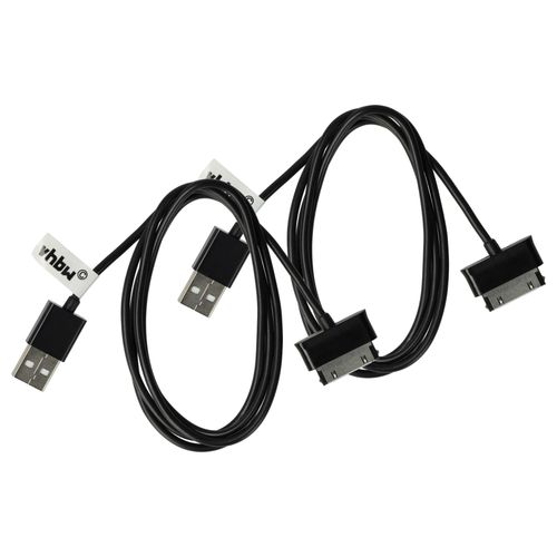 vhbw 2x Cble USB compatible avec Samsung Galaxy Tab 7,7, 7.0, 8.9 tablette - Cble 2 en 1 avec charge (type A sur tablette), 120cm, noir