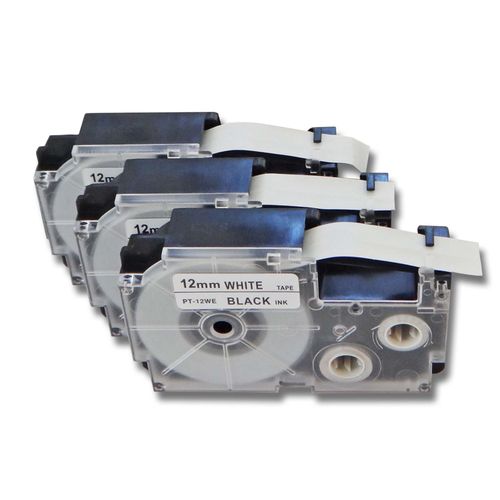 vhbw 3 x Cassettes  ruban 12 mm pour Casio KL-60, KL-7000, KL-70E, KL-7400, KL-750E, KL-780. Remplace: Casio XR-12WE1, XR-12WE.
