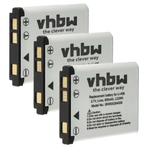 vhbw 3x Batterie compatible avec Casio Exilim EX-S9, EX-Z26, EX-Z1, EX-Z270, EX-S8, EX-Z27, EX-Z115, EX-TR150 appareil photo (500mAh, 3,6V, Li-ion)