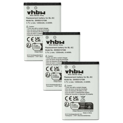 Vhbw 3x Batterie Compatible Avec Jacob Jensen T10 Dect, T80 Dect Tlphone Portable (1200mah, 3,7v, Li-Ion)