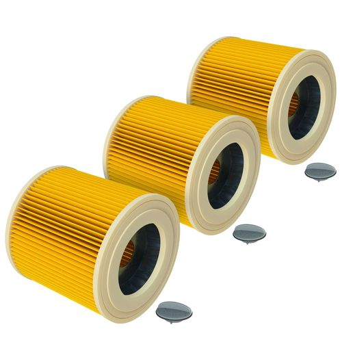 vhbw 3x filtre pliss compatible avec Krcher WD 2 Plus V-12, NT 27/1 ME Professional, NT 27/1 Professional aspirateur - jaune