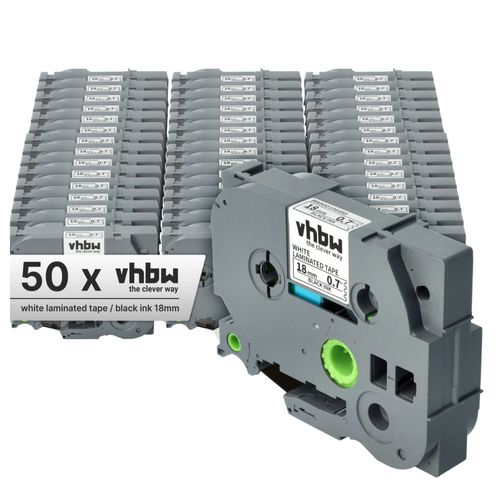 Vhbw 50x Rubans Compatible Avec Brother Pt 1750, 1800, 1850, 1000 Bts, 1000 F, 1800 E, 1850 Cc Imprimante D'tiquettes 18mm Noir Sur Blanc