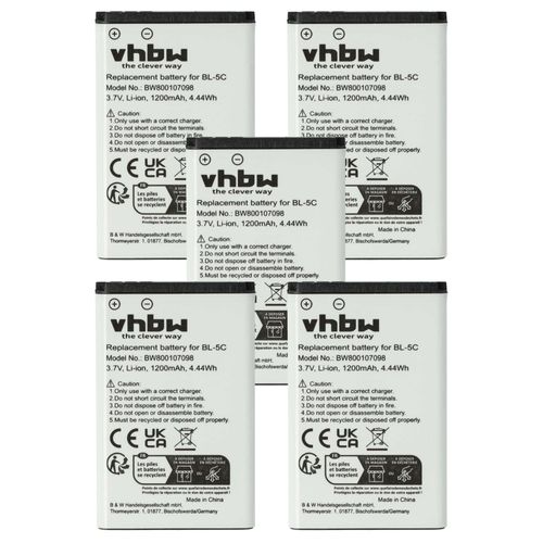 Vhbw 5x Batterie Compatible Avec Jacob Jensen T10 Dect, T80 Dect Tlphone Portable (1200mah, 3,7v, Li-Ion)