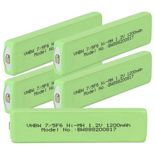 vhbw 5x Cellules de batterie remplacement pour Sony NH-9WM, NH-14WM(A), NH-9WM(N) pour baladeur CD, MiniDisc (1100mAh, 1,2V, NiMH), bouton Top, 7/5F6