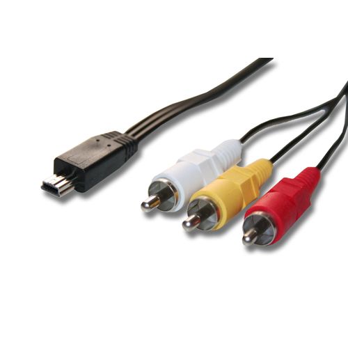 vhbw Adaptateur audio video AV cble en composite compatible avec Canon Powershot A1300, A1400, A2000, A2000IS, A2100, A2100IS, A2200 appareil photo