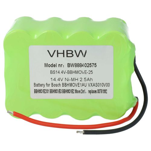vhbw Batterie compatible avec Bosch Move BBHMOVE1N/01, BBHMOVE2/01, BBHMOVE2/03, BBHMOVE2/04 aspirateur (2500mAh, 14,4V, NiMH)