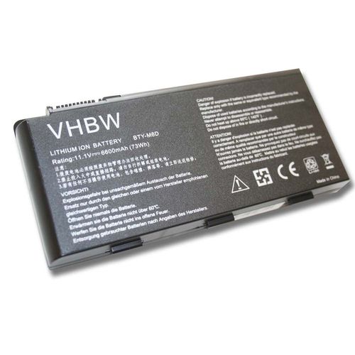 vhbw Batterie compatible avec MSI GX660D, GX660DX, GX660DXR, GX660R, GX660R-060US, GX660R-075FR laptop (6600mAh, 11,1V, Li-ion)