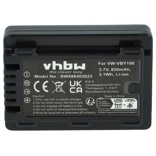 vhbw Batterie compatible avec Panasonic HC-V201, HC-V500, HC-V700, HC-V700M, HC-V707, HC-V130K, HC-V201K appareil photo (850mAh, 3,7V, Li-ion)