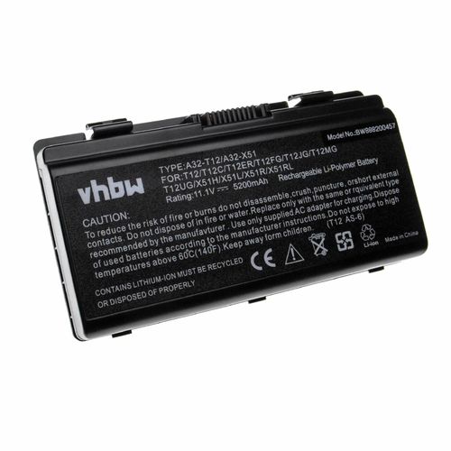 vhbw batterie remplace Asus 70-NLF1B2000Y, 70-NLF1B2000Z, 90-NQK1B1000Y, A32-T12, A32-T12J pour laptop (5200mAh, 11.1V, Li-Polymre, noir)