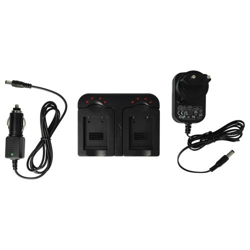vhbw Chargeur double compatible avec Casio Exilim EX-S9, EX-S8, EX-TR150 camra camscope action-cam + cble de voiture + tmoin de charge 4.2/8.4 V