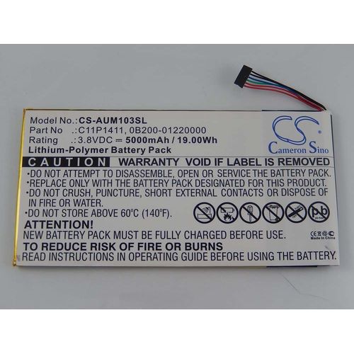 Vhbw Li-Polymer Batterie 5000mah (3.8v) Pour Tablette, Netbook Asus Memo Pad 10 Me103k, K01e, Me0310k 1b Comme C11-P1411, C11p1411, 0b200-01220000.
