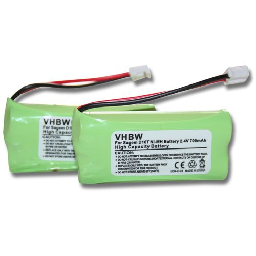 Vhbw Set De 2 Batteries 700mah Pour Tlphone Fixe Sans Fil Sagem D16t, D16t Duo, D16t Duo 2, D18t, D21t, D21v Remplace 2sn-Aaa55h-S-Jp1