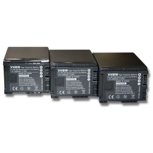 vhbw 3x Batteries compatible avec Canon Legria HF20, HF100, HF11 HD, HF10 camra vido camscope (2400mAh, 7,2V, Li-ion) avec puce d'information, BP-828