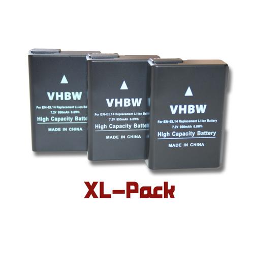 vhbw set de 3 batteriesLi-Ion 950mAh (7.4 V) pour Nikon CoolPix D3100, D3200, D5100, D5200, P7000, P7100, P7700 P7800 D5300 DSLR comme EN-EL14.