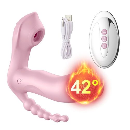 Vibromasseur  Succion Chauffant Sans Fil 3 En 1 Pour Femme, Stimulateur De Clitoris, Point G, Plug Perle Anal , Tlcommande, Jouets Sexuels Multifonction Luxe Pour Femmes Ou Couples - Rose Clair