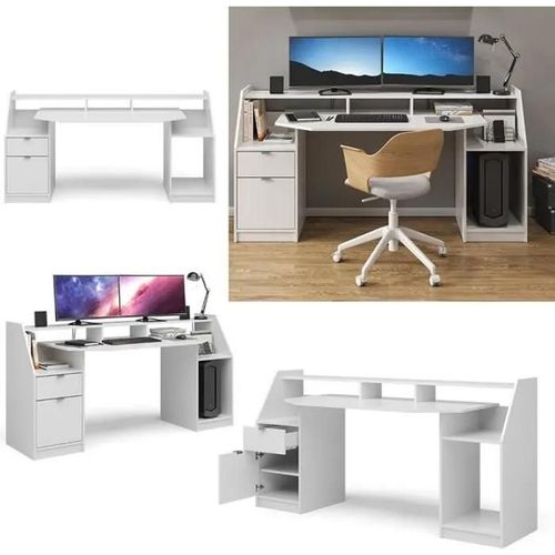 Vicco Bureau Joel, Bureau Informatique, Blanc, Table De Travail, Table Pc