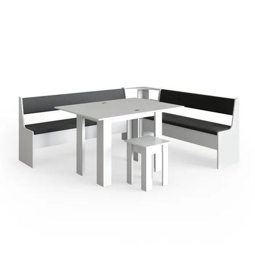Vicco Groupe De Banquettes D'angle Roman, Blanc, 210 X 41.5 Cm Avec Table