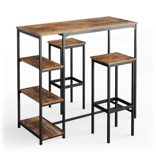 Vicco Set De Table De Bar Fyrk, Chne Rustique, 120 X 50 Cm Avec tagres Et 2 Tabourets De Bar