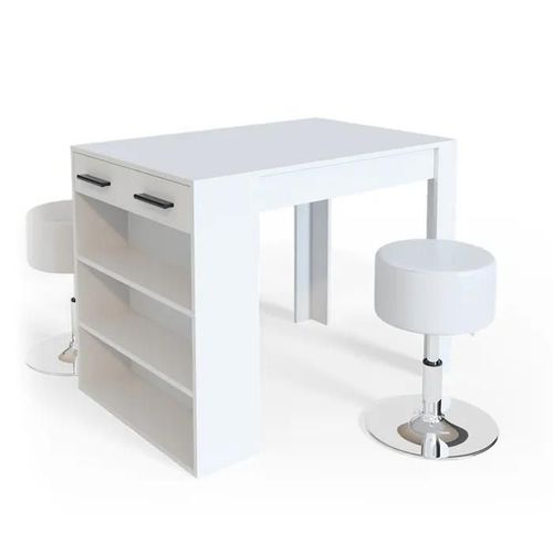 Vicco Set De Table De Bar Repose, Blanc, 67 X 100 Cm Avec 2 Tabourets De Bar