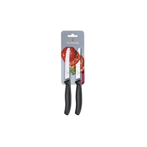 Victorinox 6.7833.B Carte De 2 Couteaux De Table/Tomates, Lame Crante 11 Cm Inox, Bout Rond, Manche Polypropylne Noir.