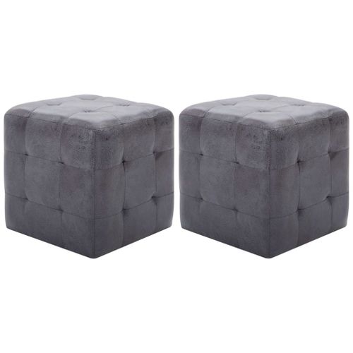 2 Pcs Poufs Gris 30 X 30 X 30 Cm Similicuir Daim