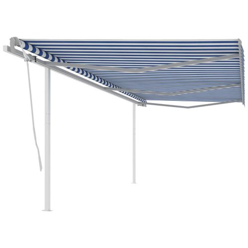Vidaxl Auvent Manuel Rtractable Avec Poteaux 6x3 M Bleu Et Blanc