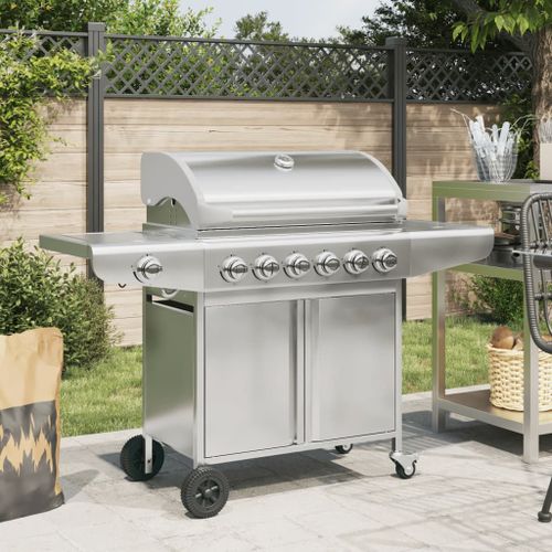 vidaXL Barbecue  gaz avec 7 brleurs argent acier inoxydable