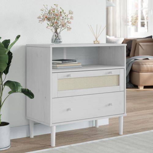 Vidaxl Buffet Senja Aspect Rotin Blanc 80x40x80 Cm Bois Massif De Pin