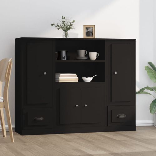 Vidaxl Buffets 3 Pcs Noir Bois D'ingnierie
