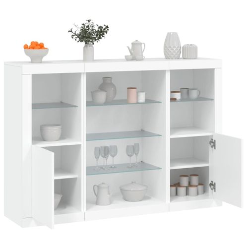 Vidaxl Buffets Avec Lumires Led 3 Pcs Blanc Bois D'ingnierie