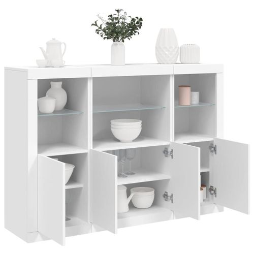 Vidaxl Buffets Avec Lumires Led 3 Pcs Blanc Bois D'ingnierie