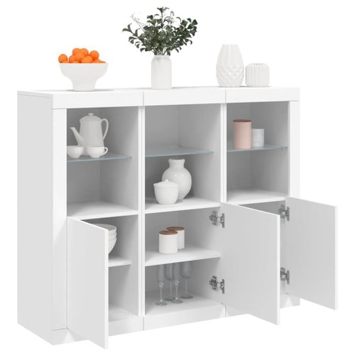 Vidaxl Buffets Avec Lumires Led 3 Pcs Blanc Bois D'ingnierie