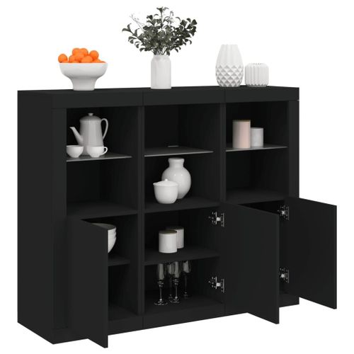 Vidaxl Buffets Avec Lumires Led 3 Pcs Noir Bois D'ingnierie