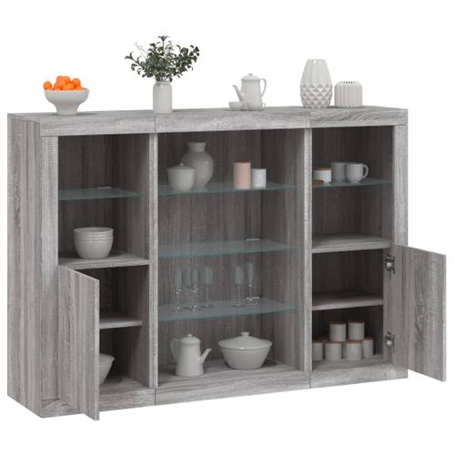 Vidaxl Buffets Avec Lumires Led 3 Pcs Sonoma Gris Bois D'ingnierie
