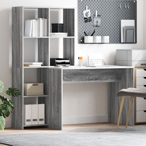 Vidaxl Bureau Sonoma Gris 138.5 X 55 X 143 Cm Bois D'ingnierie