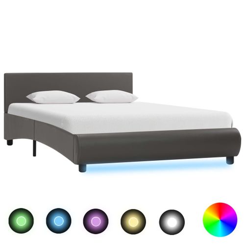 Vidaxl Cadre De Lit Avec Led Gris Similicuir 140 X 200 Cm