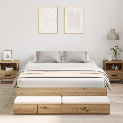 Vidaxl Cadre De Lit Avec Rangement Marron Bois D'ingnierie