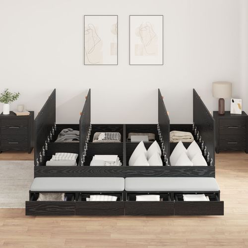Vidaxl Cadre De Lit Avec Rangement Noir Bois D'ingnierie