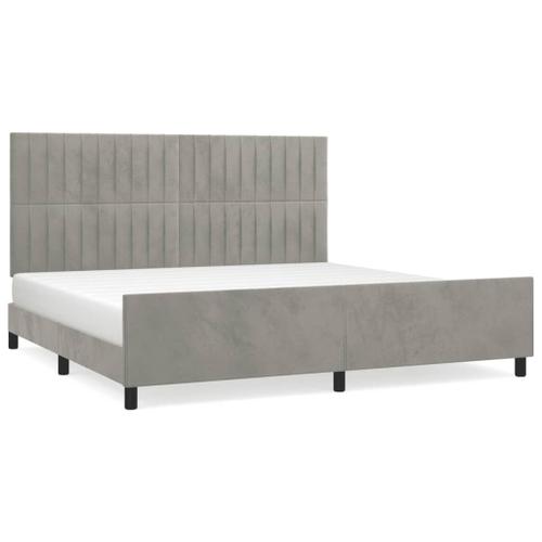 Vidaxl Cadre De Lit Avec Tte De Lit Gris Clair 200x200 Cm Velours