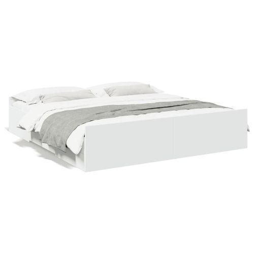 Vidaxl Cadre De Lit Avec Tiroirs Sans Matelas Blanc 200x200 Cm