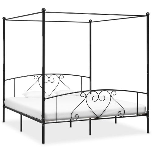 Vidaxl Cadre De Lit Sans Matelas Avec Baldaquin Noir 200x200 Cm Mtal