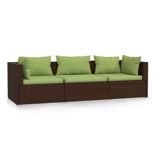 Vidaxl Canap 3 Places Avec Coussins Marron Rsine Tresse