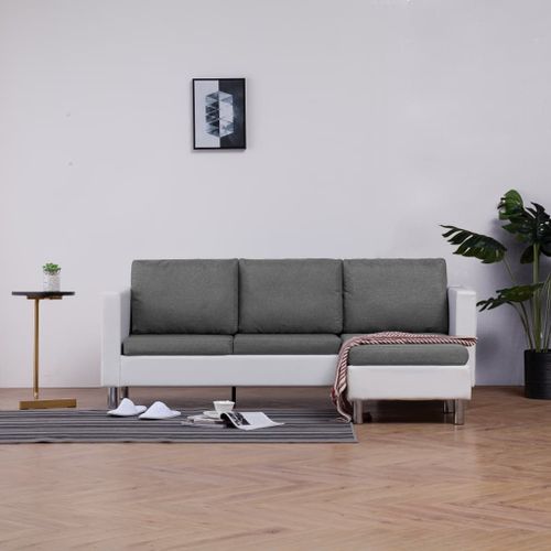 Vidaxl Canap  3 Places Avec Coussins Blanc Similicuir