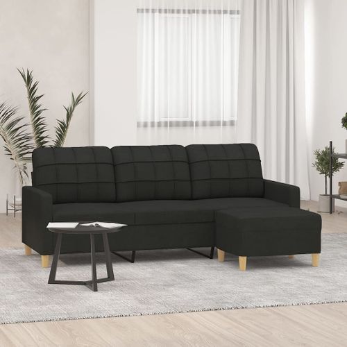 Vidaxl Canap  3 Places Avec Repose-Pieds Noir 180 Cm Tissu