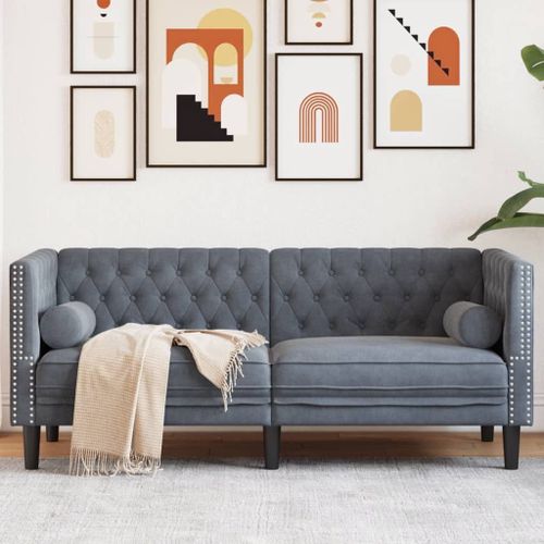 Vidaxl Canap Chesterfield Avec Traversins 2 Places Gris Fonc Velours