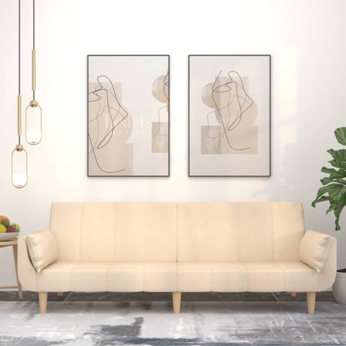 Vidaxl Canap-Lit  2 Places Avec Deux Oreillers Crme Tissu