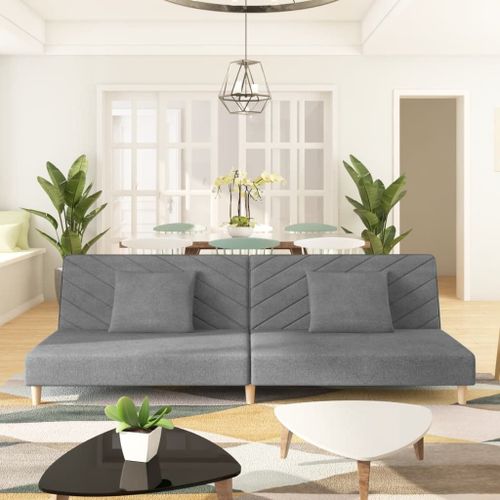 Vidaxl Canap-Lit  2 Places Avec Deux Oreillers Gris Clair Tissu